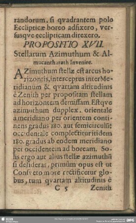 Propositio XVII. Stellarum Azimuthum & Almucantharath Invenire