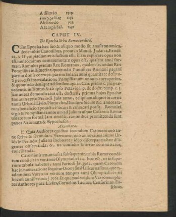 Caput IV. De Epocha Urbis Romae conditae.