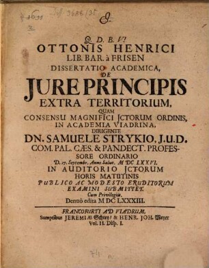 Diss. acad. de iure principis extra territorium