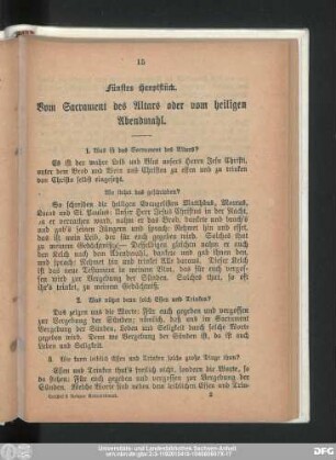 Fünftes Hauptstück. Vom Sacrament des Altars oder vom heiligen Abendmahl.