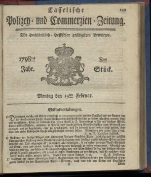 8tes Stueck, Montag den 19ten Februar 1798