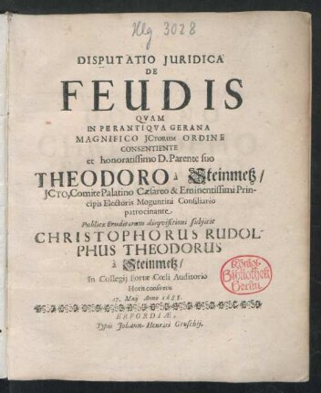 Disputatio Iuridica De Feudis