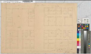 [Entwurf eines Wohnhauses. Grundrisse] z.T. kolorierte Probezeichnung von J.H. Compes