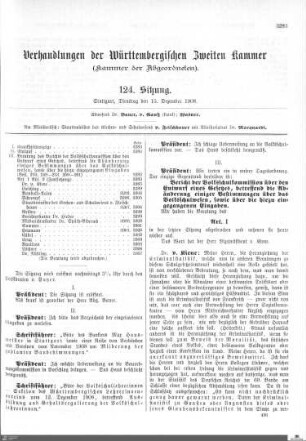 124. Sitzung, Stuttgart, 15.12.1908
