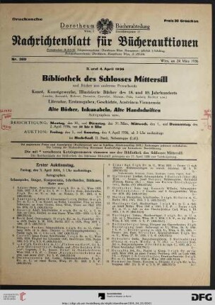 1. Auktionstag. Freitag, den 3. April 1936, 3 Uhr nachmittags (Nr. 1-260)