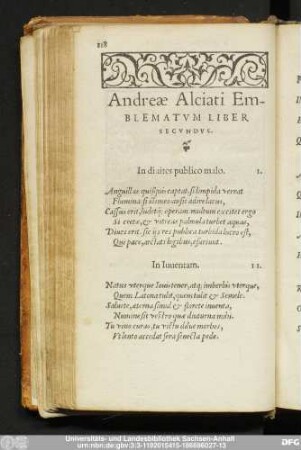 Andreae Alciati Emblematum Liber Secundus.