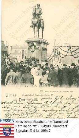Darmstadt, Reiterdenkmal Großherzog Ludwigs IV. v. Hessen und bei Rhein (1837-1892) / Einweihungszeremonie