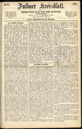 Erste Ausgabe vom Samstag, den 23. November 1878.
