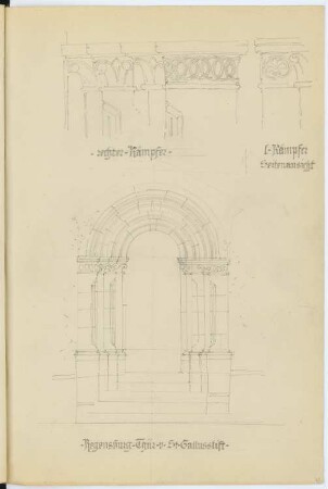 St. Gallusstift, Regensburg: Ansicht, Details Portal (aus: Skizzen- und Fotoalbum 2)