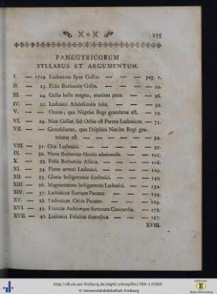 Panegyricum Syllabus Et Argumentum.