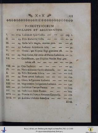 Panegyricum Syllabus Et Argumentum.