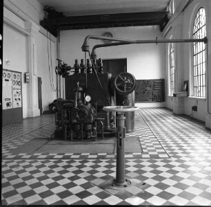 Uebigau-Wahrenbrück-Domsdorf. Brikettfabrik Louise (1882/1991 Kohleabbau; seit 1992 Technisches Denkmal). Kesselhaus. Raumaufnahme. Ansicht mit Flammrohrkessel