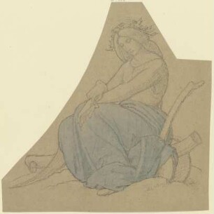 Weibliche Figur auf einem Pflug sitzend
