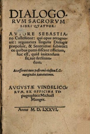 Dialogorum Sacrorum Libri Quatuor