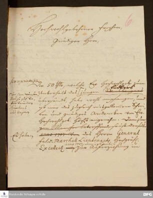 Brief von August Hermann Francke an Ernst Friedrich v. Seckendorff.