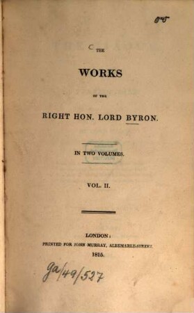 The Works of Byron : in two volumes, 2