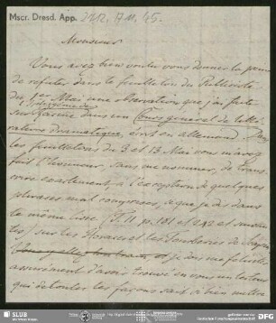 Eigenh. Briefkonzept von August Wilhelm von Schlegel an Unbekannt, Chaumont, 18.05.1810