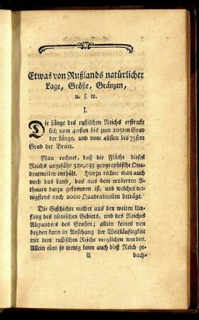 Etwas von Rußlands natürlicher Lage, Größe, Gränzen, u. s. w. - Geistliche Regierung.