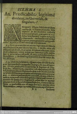 Scemma I. An Praedicabile legitime dividatur in Universale & singulare