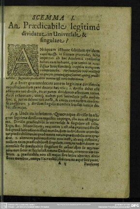 Scemma I. An Praedicabile legitime dividatur in Universale & singulare