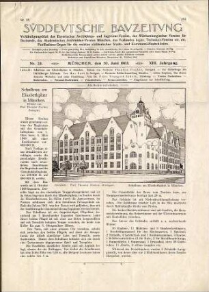 Fischer, Theodor; München, Elisabethplatz; Elisabethschule - Ausschnitt aus der Süddeutschen Bauzeitung Nr. 25
