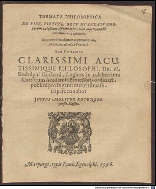 Themata Philosophica De Visu, Virtute, Ortu Et Occasu Corporum caelestium Astronomico : cum aliis nonnullis coronidis loco annexis