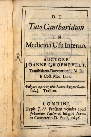 De tuto cantharidum in medicina usu interno