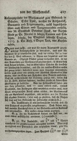 Anfangsgründe der Mathematick zum Gebrauch in Schulen. T.1.