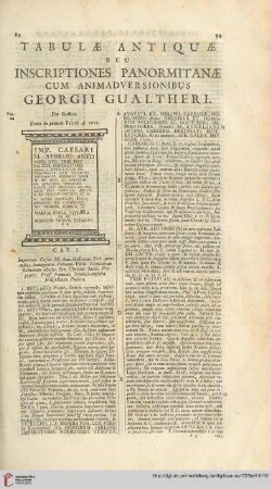 Tabulae antiquae seu inscriptiones Panormitanae cum animadversionibus Georgii Gualtheri