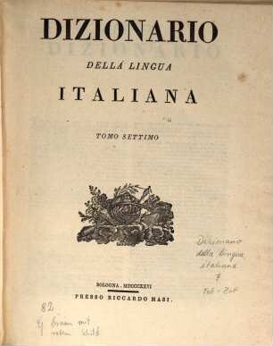 Dizionario della lingua Italiana. 7, T, U, V, X, Y, Z ed appendice