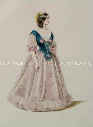 Frau in bodenlangem Kleid mit dunkelgrünem Mieder - Tafel aus Franceschini/Kostümbilder (Kassette 1)