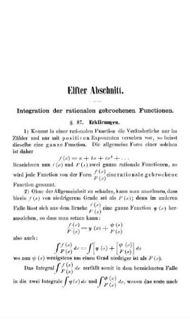 Elfter Abschnitt. Integration der rationalen gebrochenen Functionen.
