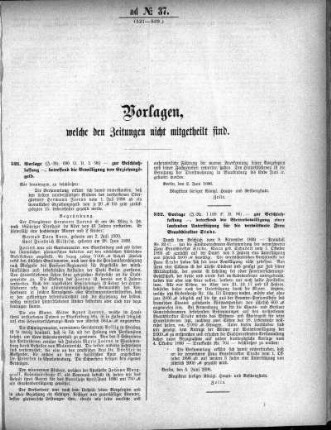Anlage: ad No. 36 (491-494.), Vorlagen, welche den Zeitungen nicht mitgeteilt sind