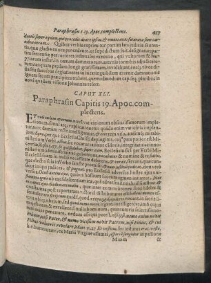 Caput XLI. Paraphrasin Capitis 19. Apoc. complectens
