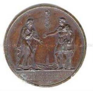 Einseitiger Abschlag der Medaillenrückseite auf das Treffen der Kaiser Napoleon und Franz II. in Urschütz