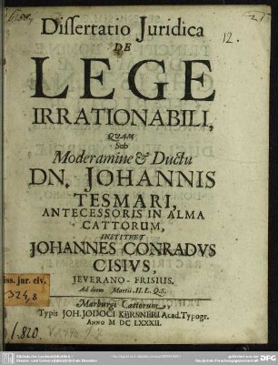 Dissertatio Juridica De Lege Irrationabili