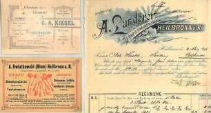 Rechnungen, Briefbögen, Postkarten u.ä. von Heilbronner Firmen mit typografischer Gestaltung Anfangsbuchstabe I, J, K, L
