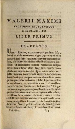 Valerii Maximi Dictorum Factorumque Memorabilium Libri Novem : Ad Optimas Editiones Collati. 1