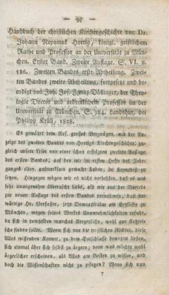 97-118 [Rezension] Hortig, Johann Nepomuk, Handbuch der christlichen Kirchengeschichte