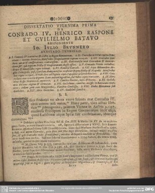 Dissertatio Vigesima Prima De Conado IV, Henrico Raspone Et Guilielmo Batavo Respondente Io. Iulio Brunnero Arnstado-Thuringo