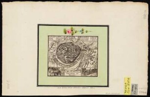 Vogelschauplan von Freiberg, ca. 1:15 000, Kupferstich, 1658 : Freyberg in Meissen / [Hrsg.: Martin Zeiller]. - [Ca. 1:15 000]. - [Amstelodami] , [1658]. - 1 Kt. : Kupferst. ; 13 x 11 cm. - Mit 2 Stadtteilansichten.