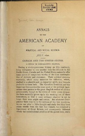 The annals of the American Academy of Political and Social Science, 1. 1890/91