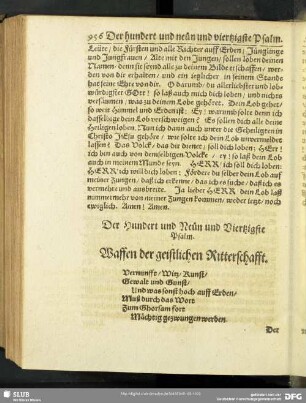 Der Hundert und Neun und Viertzigste Psalm. Waffen der geistlichen Ritterschafft