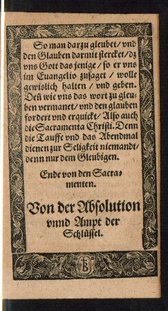 Von der Absolution unnd Ampt der Schlüssel.
