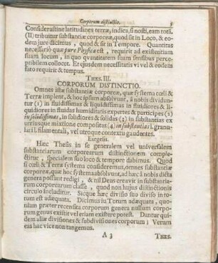Thes. III. Corporum Distinctio.