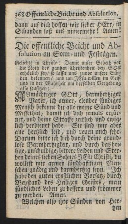 Die öffentliche Beicht und Absolution an Sonn- und Festtägen