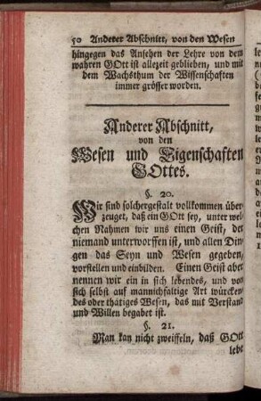 Anderer Abschnitt, von den Wesen und Eigenschaften Gottes.