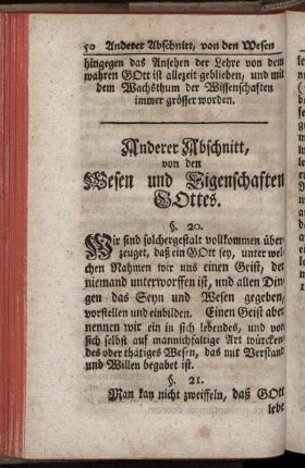 Anderer Abschnitt, von den Wesen und Eigenschaften Gottes.