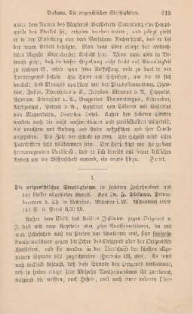 613-614 [Rezension] Diekamp, Franz, Die origenistischen Streitigkeiten im sechsten Jahrhundert und das fünfte allgemeine Concil