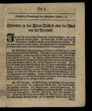 No. 3. Hamburg, Donnerstags, den sechzehnten Julius 1739.